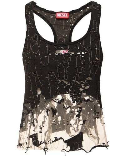 DIESEL Embroidered Tulle Top - Black
