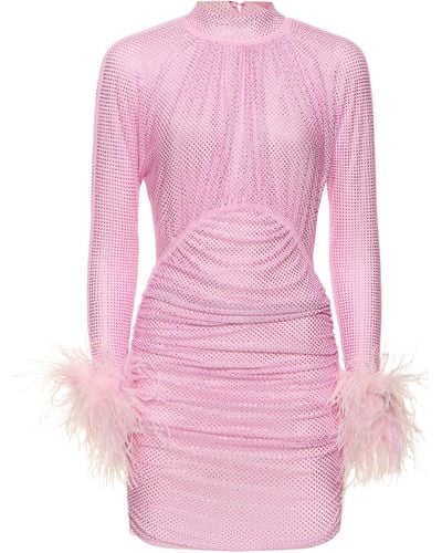 Self-Portrait Embellished Mini Dress W/feathers - Pink