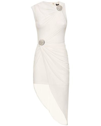 David Koma Ruched Mesh Mini Dress W/ Embellishts - White