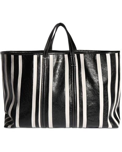 Balenciaga Striped Leather Tote Bag - Black