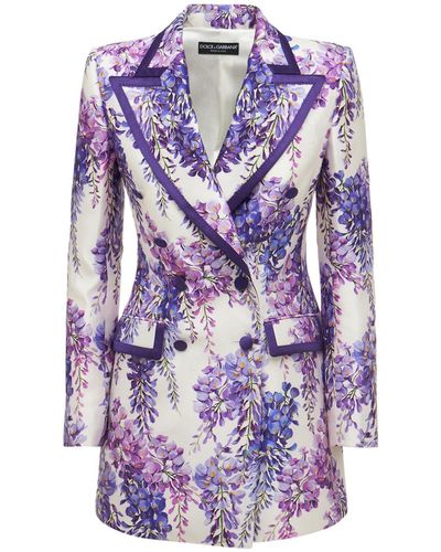 Dolce & Gabbana Silk Blend Printed Tuxedo Jacket - Purple