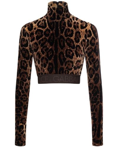 Dolce & Gabbana Leopard Print Chenille Crop Top - Black
