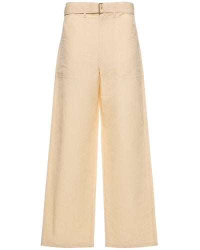 AURALEE Linen & Cotton Straight Trousers - Natural