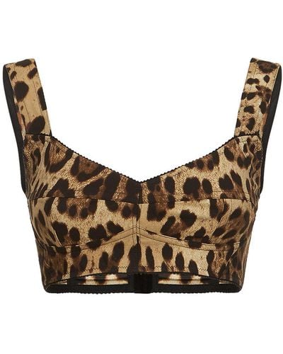 Dolce & Gabbana Crop top in seta charmeuse leopard - Marrone