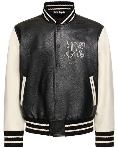 Palm Angels Monogram Classic Leather Varsity Jacket - Black