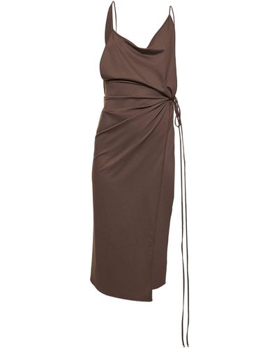 The Attico Robe mi-longue fendue en lycra - Marron