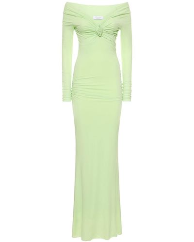 Blumarine Jersey Off-The-Shoulder Long Dress - Green