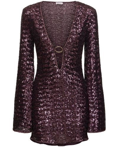 Oséree Sequined Kaftan Mini Dress - Purple