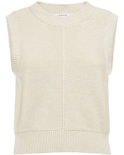 Lemaire Sleeveless Cropped Cotton Knit Sweater - Natural