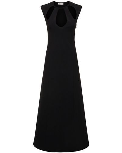 Jil Sander Cady Long Dress W/cut Outs - Black