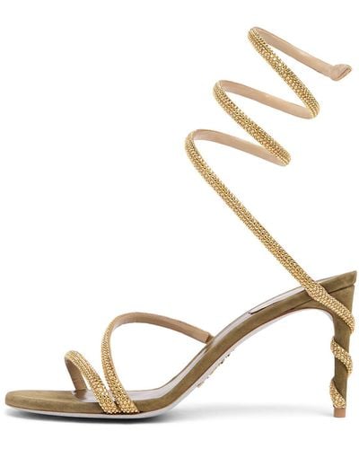 Rene Caovilla 105Mm Margot Satin & Crystal Sandals - Natural