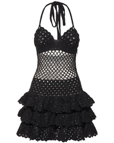 Oscar de la Renta Cotton Crochet Halter Neck Mini Dress - Black