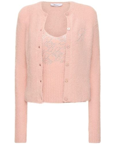 Blumarine Alpaca Blend Knit Top & Cardigan - Pink