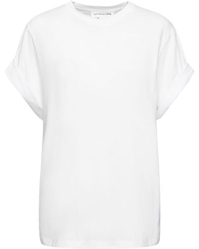 Victoria Beckham Langarm-shirt Aus Baumwolle Mit Druck - Weiß
