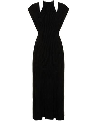 Chloé Wool Rib Knit Cut Out Long Dress - Black