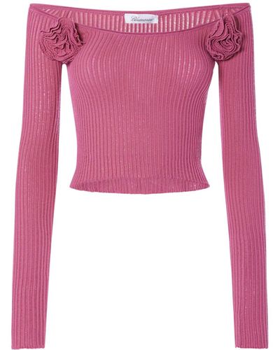 Blumarine Viscose Knit Off-Shoulder Crop Top - Pink