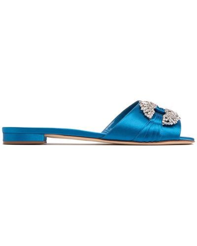 Manolo Blahnik 10Mm Pralina Satin Slide Sandals - Blue
