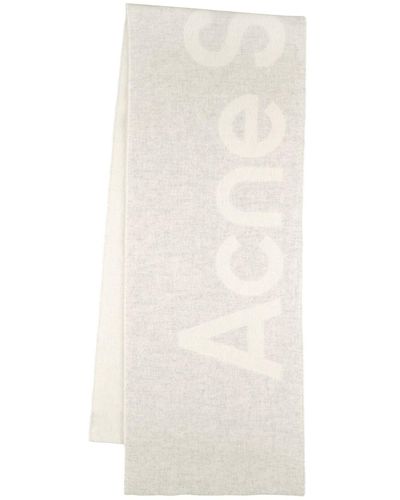 Acne Studios Schal Aus Wollmischung Mit Kontrast-logo "toronty" - Weiß