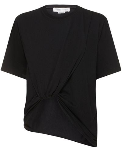 Victoria Beckham Twist Front Cotton T-Shirt - Black