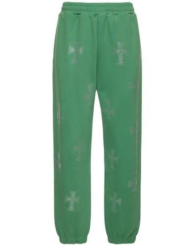 Unknown Crystal Cross Cotton Sweatpants - Green