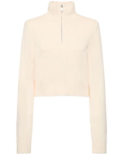 adidas Originals Cotton Knit Half Zip Crop Sweatshirt - White