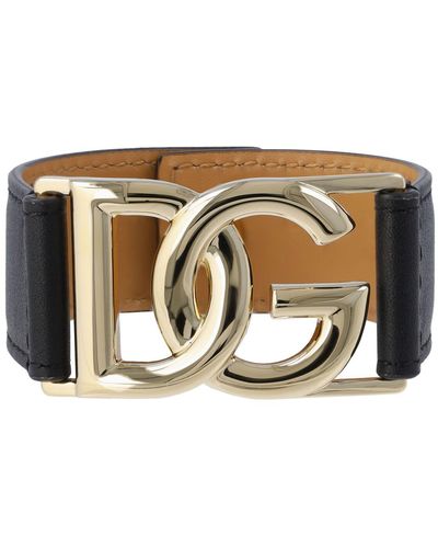 Dolce & Gabbana Dg Logo Leather Belt Bracelet - Metallic