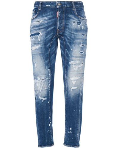 DSquared² Tidy Biker Stretch Cotton Denim Jeans - Blue