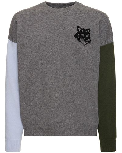Maison Kitsuné Fox Head Intarsia Comfort Sweater - Gray