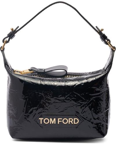 Tom Ford Small Logo Crinkled Patent Leather Bag - Black