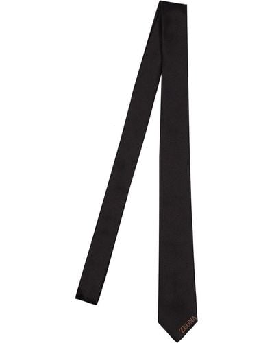 Zegna Cravate en soie jacquard 6 cm - Noir