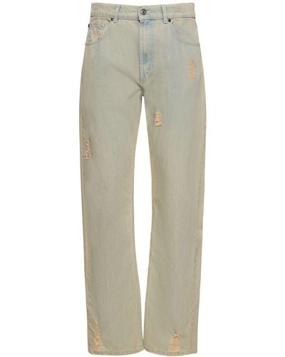 MSGM Distressed Cotton Denim Straight Jeans - Grey