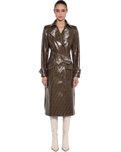 Fendi Bedruckter Trenchcoat Aus Vinyl - Braun