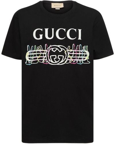Gucci Bedrucktes T-shirt Aus Baumwolle - Schwarz