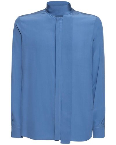 Valentino Silk Crepe Shirt W/ Collar - Blue