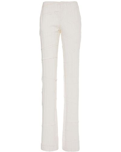 Blumarine Plissé Satin Straight Trousers - White