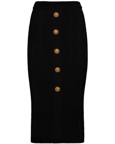 Balmain Embellished Knit Midi Skirt - Black