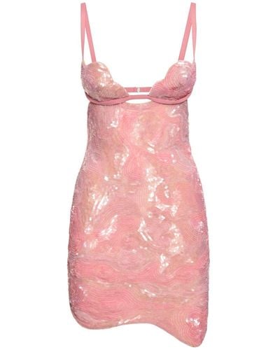Nensi Dojaka Heartbeat Hand-embroidered Mini Dress - Pink