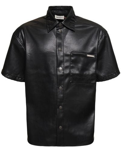 Honor The Gift Faux Leather Boxy Shirt - Black
