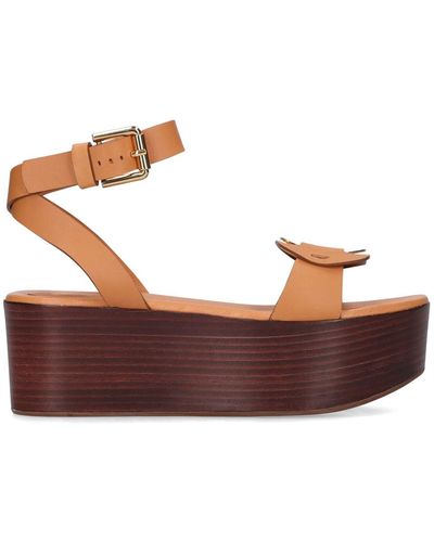 See By Chloé 60mm Chany Leather Platform Wedges - Brown