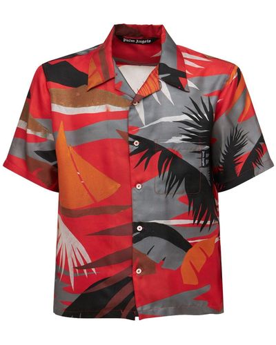 Palm Angels Hawaiian シルクボウリングシャツ - レッド