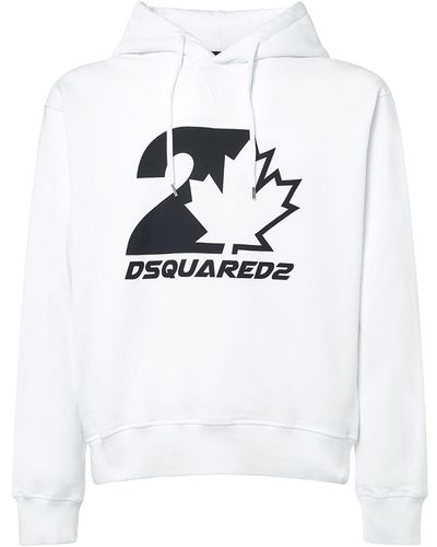 DSquared² Printed Cotton Jersey Hoodie - White