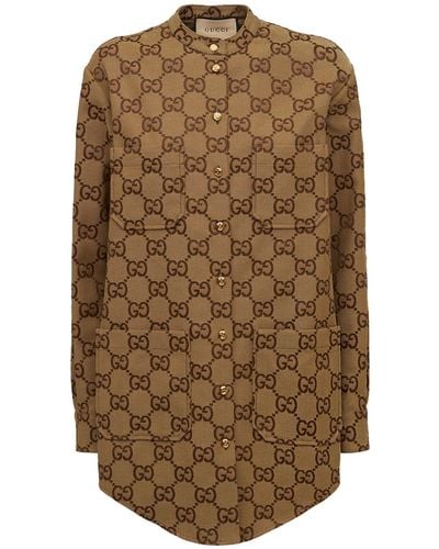 Gucci Maxi Gg オーバーサイズキャンバスシャツ - ブラウン