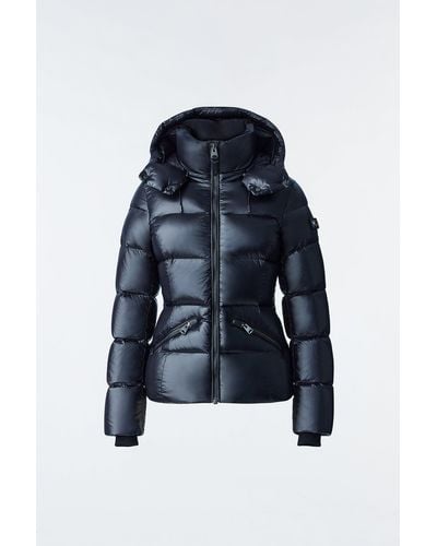 Mackage Madalyn Lustrous Light Down Jacket With Hood For Ladies Black - Blue