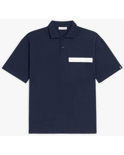 Mackintosh Navy Cotton Cutaway Collar Polo Shirt - Blue