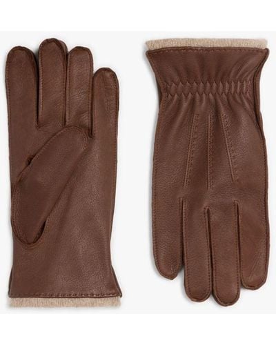 Mackintosh Walnut & Beige Cashmere Lined Deerskin Gloves - Brown