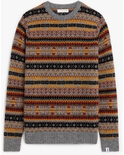 Mackintosh Impulse Medium Gray Wool Fair Isle Crewneck Sweater - Brown