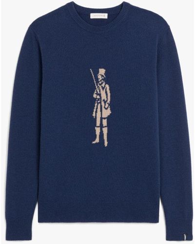 Mackintosh Indigo Merino Wool & Cashmere Logo Crewneck Jumper - Blue