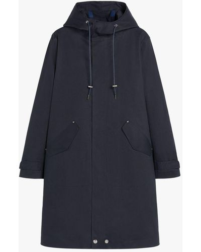 Mackintosh Granish Navy Bonded Cotton Hooded Coat - Blue