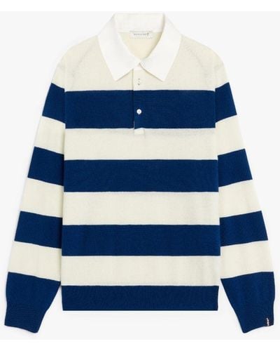 Mackintosh Blue Wool Knitted Rugby Shirt Gkm-202 - White