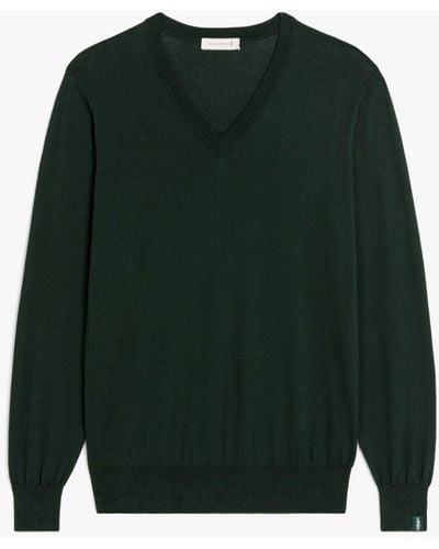 Mackintosh Deep V Neck Bottle Green Cotton Sweater